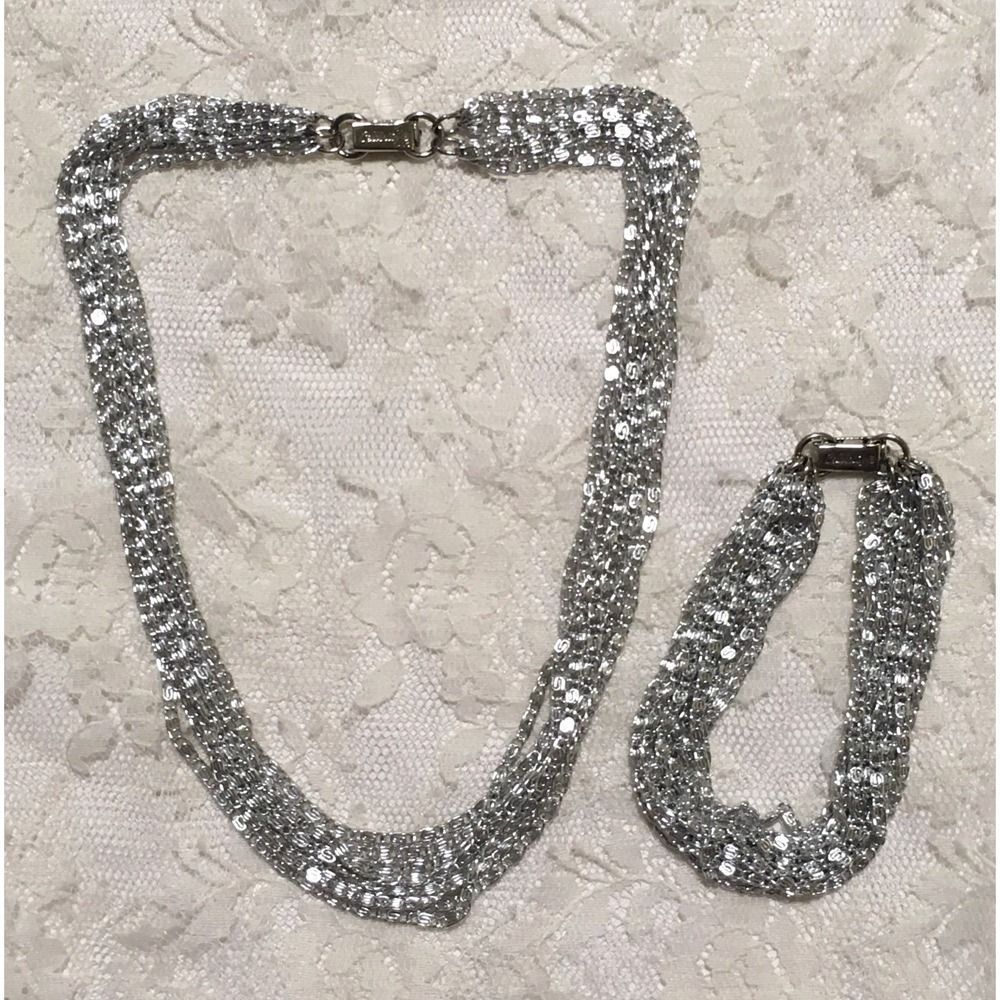 Vintage Spiral Multichain Necklace Bracelet Silver tone Celebrity Signed